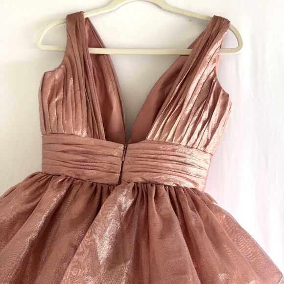 10314 Size 6 Sherri Hill rose gold tiered ball gown plunging v-neck neckline - Picture 6 of 8